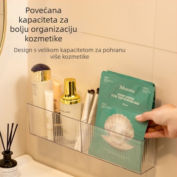 Stijenama montirana prozirna kutija za pohranu kozmetike u kupaonici, s odjeljcima, od PS plastike, kapacitet 2 L, otporna na prašinu