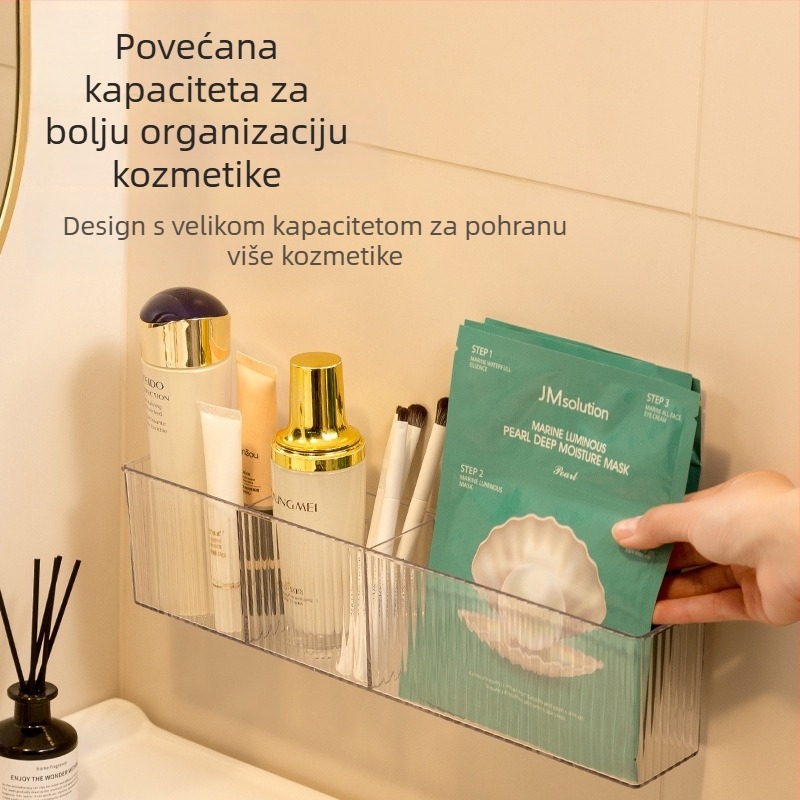 Stijenama montirana prozirna kutija za pohranu kozmetike u kupaonici, s odjeljcima, od PS plastike, kapacitet 2 L, otporna na prašinu