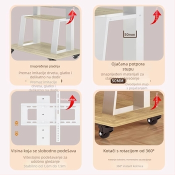 Mobilni podni stalak za televizor za ravne LCD zaslone, hladno valjani čelik, 10 kg, Značka Zhiercheng