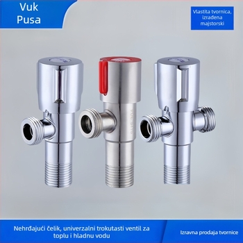 Uglovni ventil od nehrđajućeg čelika 304, trokraki, Ø15 mm, zidna montaža