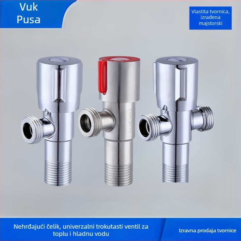 Uglovni ventil od nehrđajućeg čelika 304, trokraki, Ø15 mm, zidna montaža