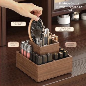 Stolna kutija za ruževe s rotirajućim organizatorom šminke, ploča guste gustoće, novi kineski stil, jednofarbna, kapacitet 1
