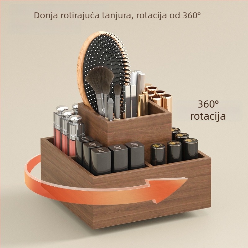 Stolna kutija za ruževe s rotirajućim organizatorom šminke, ploča guste gustoće, novi kineski stil, jednofarbna, kapacitet 1
