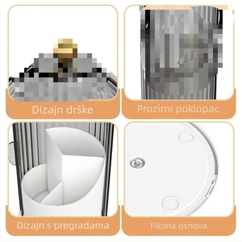 Kozmetički organizer s okretajućim držačem za četkice i podijeljenim pretincima (Materijal: plastika; Okretni dizajn; Moderan minimalistički stil)
