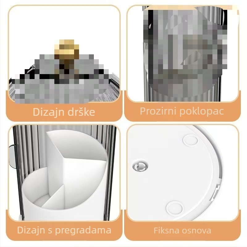 Kozmetički organizer s okretajućim držačem za četkice i podijeljenim pretincima (Materijal: plastika; Okretni dizajn; Moderan minimalistički stil)