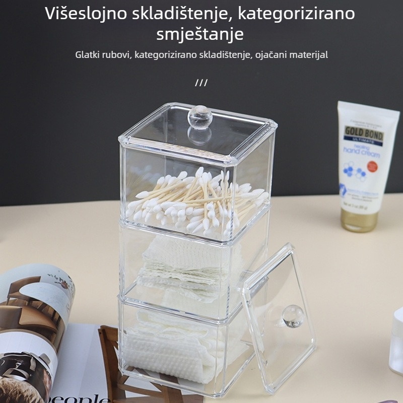 Prozirna kutija za pohranu kozmetike s poklopcem i podjelama, plastična PS, tiskani logo, lansirana 2023, moderan minimalistički stil