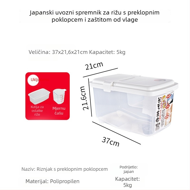 Kutija za skladištenje riže, zatvorena, PP plastika, kuhinjska namjena