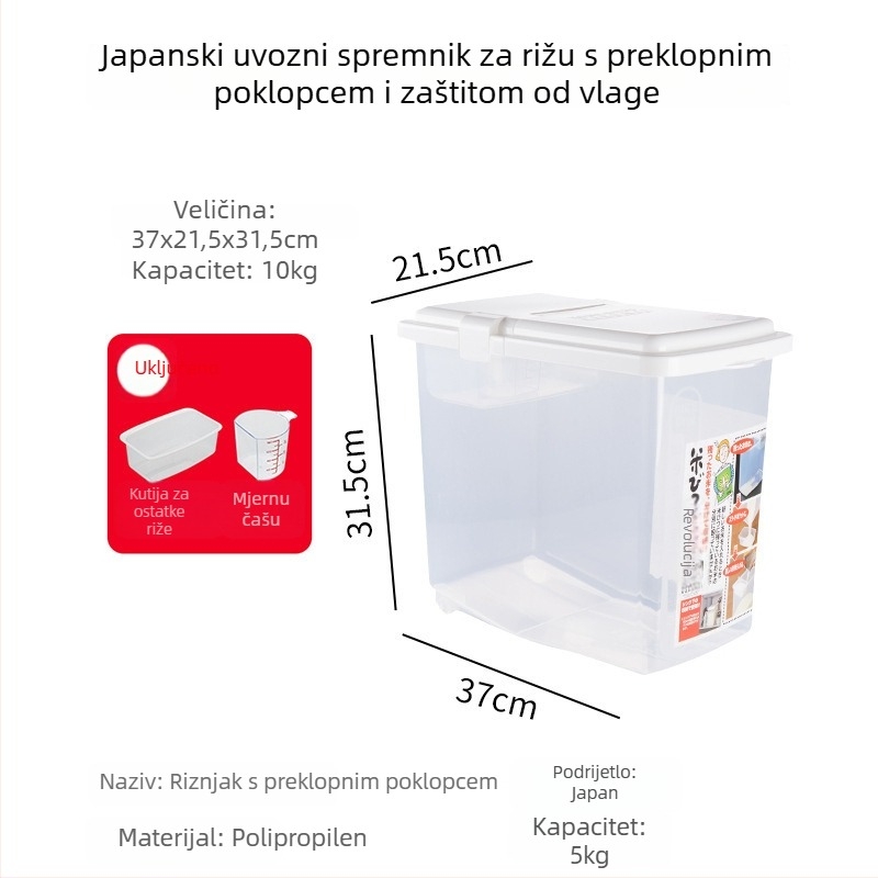 Kutija za skladištenje riže, zatvorena, PP plastika, kuhinjska namjena