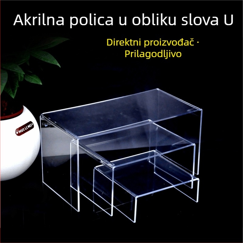 Akrilni U-oblik stolni stalak za kozmetiku, jednostupanjski, moderni minimalistički stil, pohranjivanje šminke