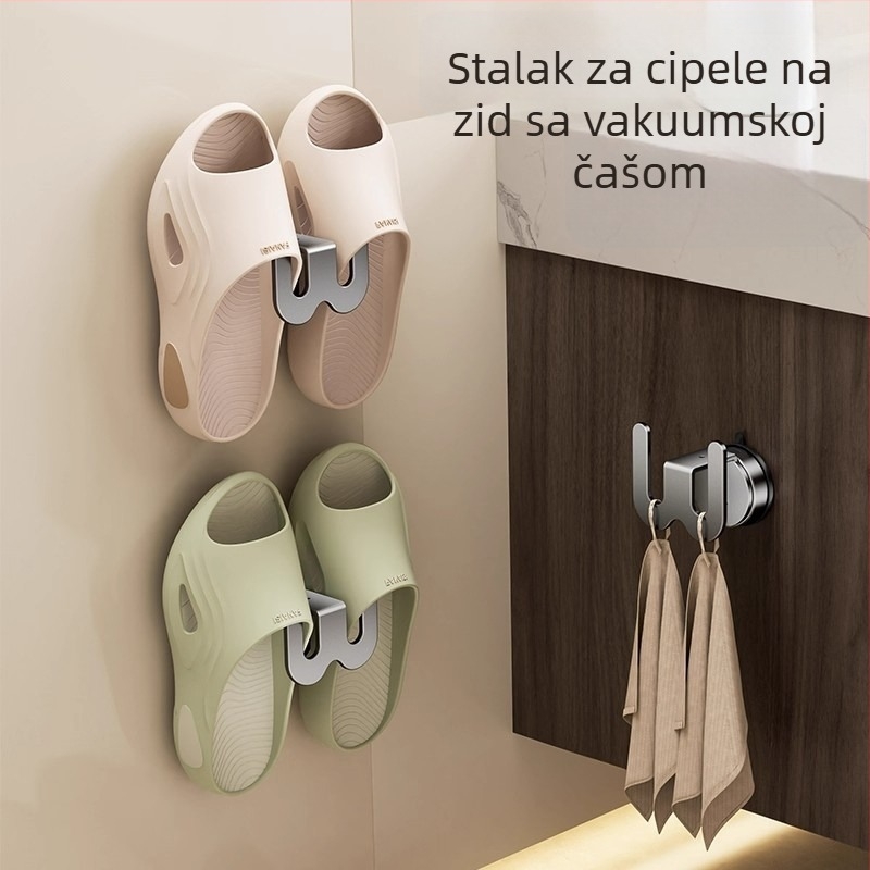 Držač papuča za kupaonicu sa vakuumskim pričvršćivanjem – bez bušenja, Space Aluminum + ABS, 1 etaža, moderan minimalistički stil