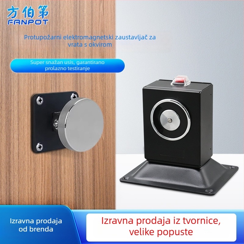 F34 Elektromagnetni uređaj za oslobađanje vrata za bezokvirne staklene vrata protivpožarna, cinkovo-lega, završna obrada pečena boja, zidni montirani, moderni minimalistički stil