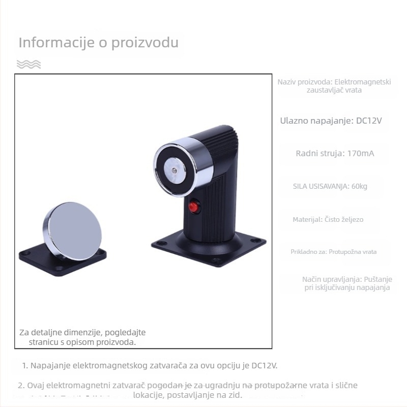 F34 Elektromagnetni uređaj za oslobađanje vrata za bezokvirne staklene vrata protivpožarna, cinkovo-lega, završna obrada pečena boja, zidni montirani, moderni minimalistički stil