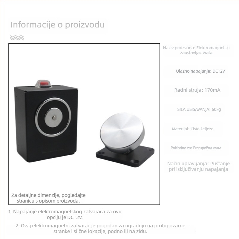 F34 Elektromagnetni uređaj za oslobađanje vrata za bezokvirne staklene vrata protivpožarna, cinkovo-lega, završna obrada pečena boja, zidni montirani, moderni minimalistički stil