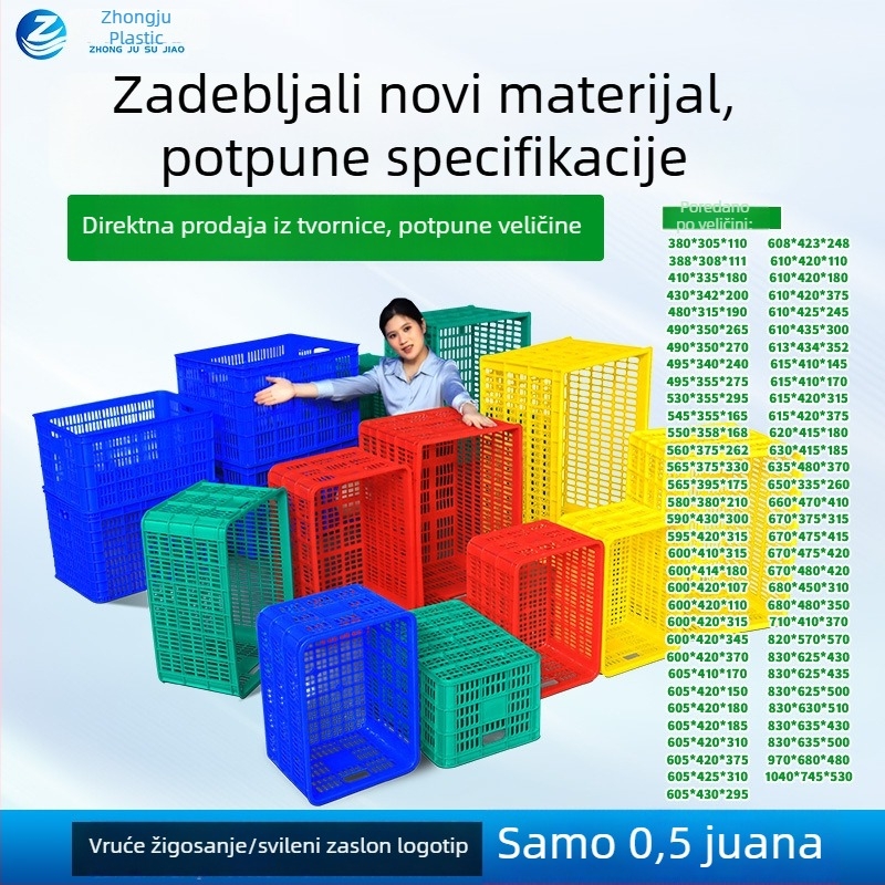 Pravokutni plastični koš s šupljim okvirom za povrće i voće