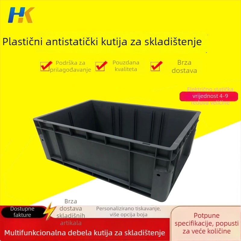 PP injekcijski oblikovana antistatijska kutija za pohranu s čvrstim mrežastim donjim dijelom, visoka čvrstoća, nosivost 30–40 kg