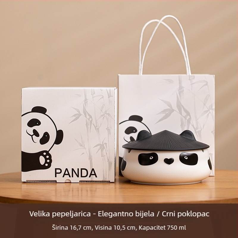 Keramički pepeljara s poklopcem u dizajnu panda – ponovno upotrebljiv, jednostavan stil, mogućnost tiskanja logotipa, pogodna za kućnu i uredsku dekoraciju