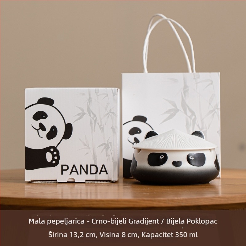 Keramički pepeljara s poklopcem u dizajnu panda – ponovno upotrebljiv, jednostavan stil, mogućnost tiskanja logotipa, pogodna za kućnu i uredsku dekoraciju