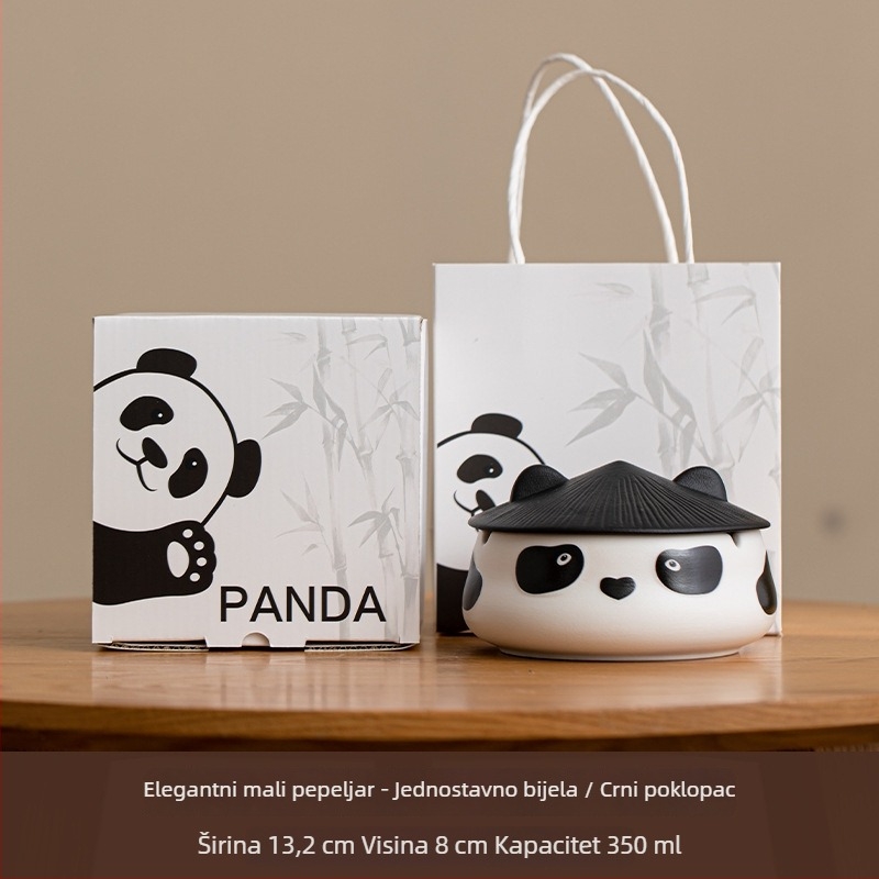 Keramički pepeljara s poklopcem u dizajnu panda – ponovno upotrebljiv, jednostavan stil, mogućnost tiskanja logotipa, pogodna za kućnu i uredsku dekoraciju