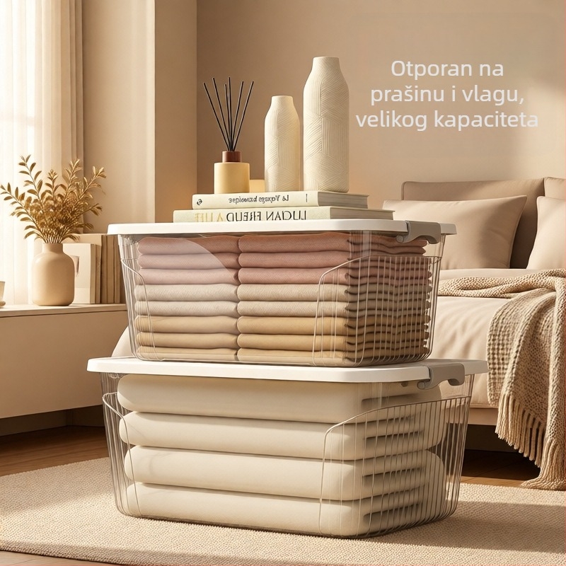 Prijenosna kutija za odlaganje odjeće i organizator, prozirna plastična kutija za igračke, lijekove i sitnice, 20–30 L, ručka i zatvarač na klik