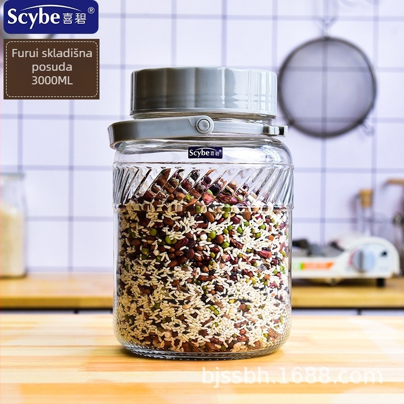 Staklena hermetički zatvorena posuda za pohranu – okrugla, kapacitet 3.1–4 L, Scybe/Xibi, Jinan, Shandong