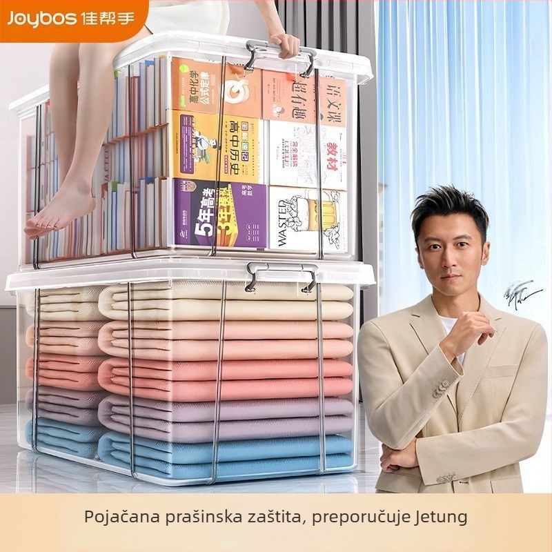 Good Helper kutija za skladištenje s poklopcem, prozirna, kapacitet 100–150 L, model 9263, PP plastika, poklop s preklopom, kotačići, otporna na prašinu