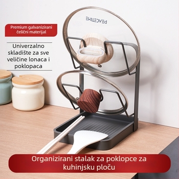 Police za poklopce lonaca i špahtle — metal, trapezni dizajn, bez montaže, višeslojni stalak za daske za rezanje