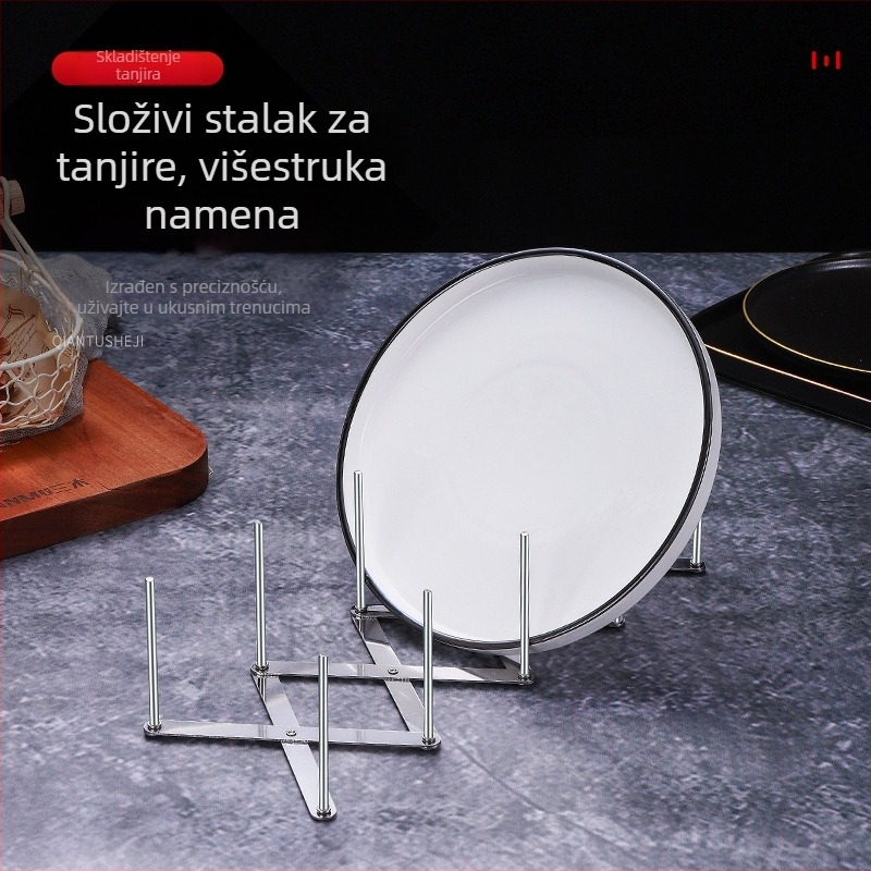 Stalak za suđe od nehrđajućeg čelika – sklopivi, višenamjenski, za kuhinju i restoran, moderan jednostavan stil