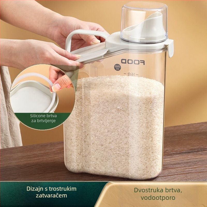 Plastična zatvorena posuda za skladištenje žitarica, otporna na vlagu, prehrambene kvalitete, kapacitet 2,1–3 L