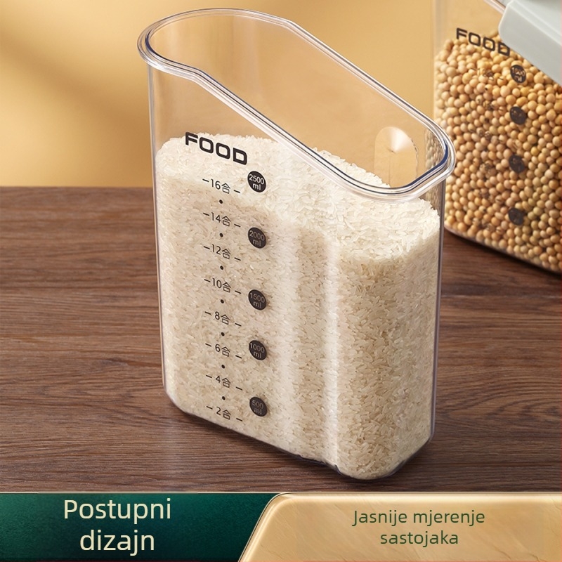 Plastična zatvorena posuda za skladištenje žitarica, otporna na vlagu, prehrambene kvalitete, kapacitet 2,1–3 L