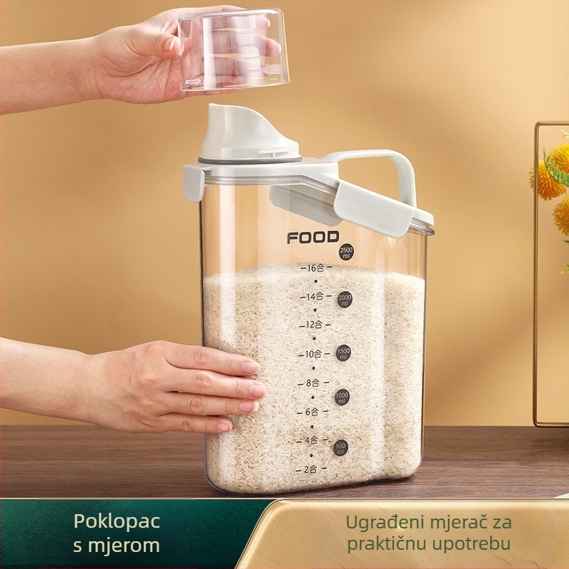 Plastična zatvorena posuda za skladištenje žitarica, otporna na vlagu, prehrambene kvalitete, kapacitet 2,1–3 L