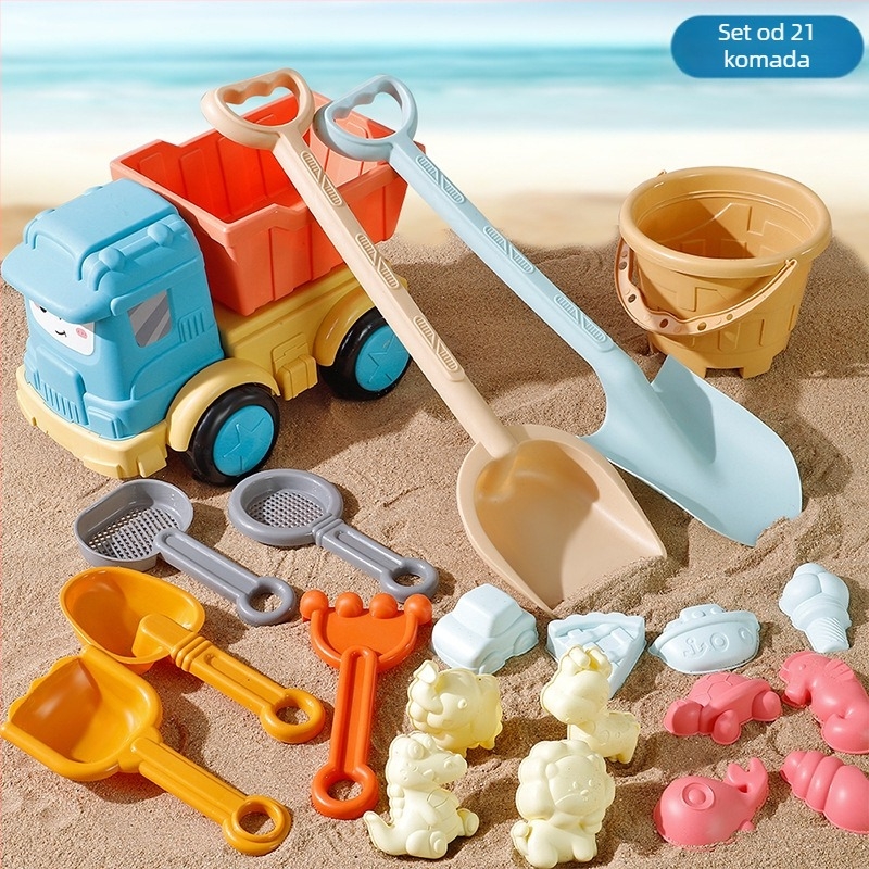 Set igračaka za plažu s lopaticom za pijesak i alatima za kopanje, od plastike, za igru u pijesku i vodi, za djecu 4–6 godina, uključuje kolica za pijesak