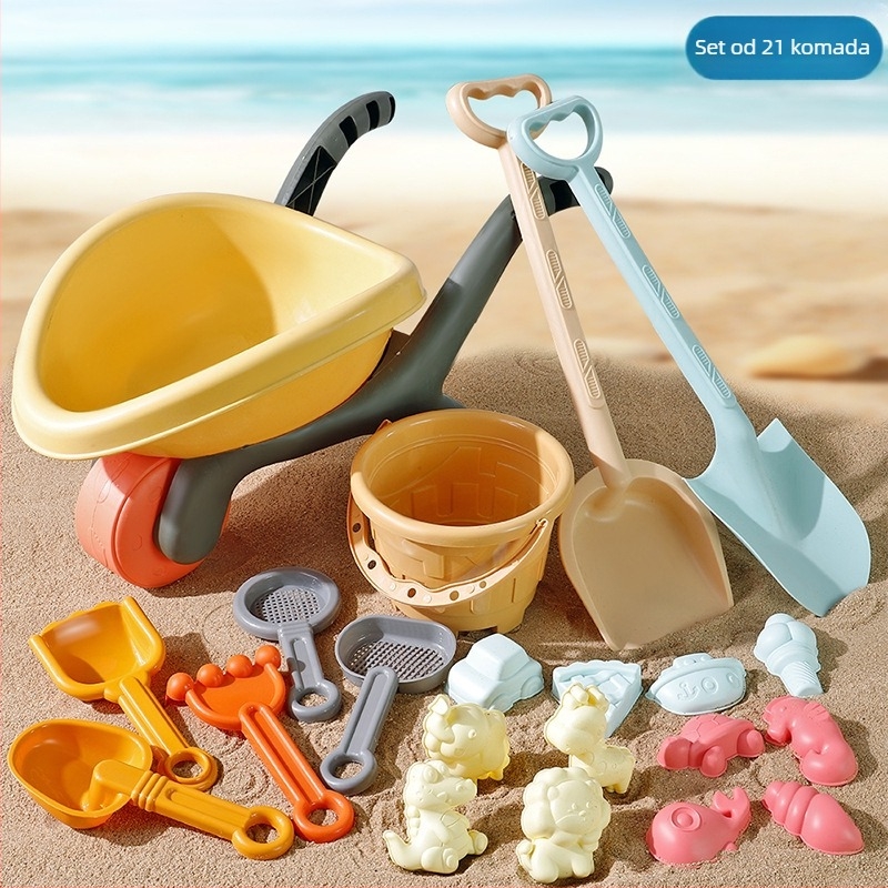 Set igračaka za plažu s lopaticom za pijesak i alatima za kopanje, od plastike, za igru u pijesku i vodi, za djecu 4–6 godina, uključuje kolica za pijesak