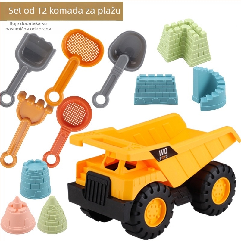 Set igračaka za plažu s lopaticom za pijesak i alatima za kopanje, od plastike, za igru u pijesku i vodi, za djecu 4–6 godina, uključuje kolica za pijesak