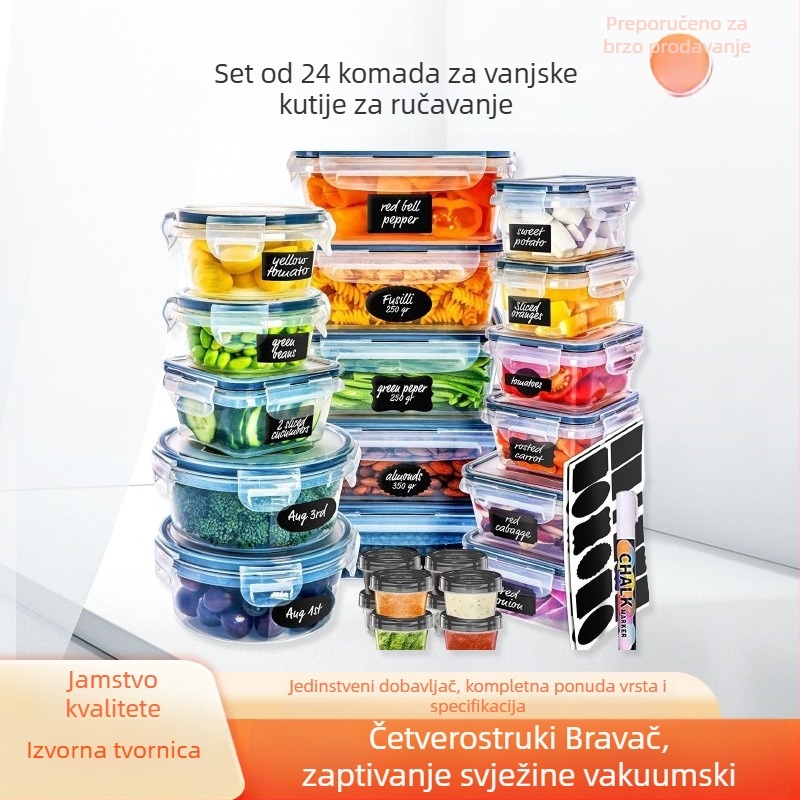 Set kutija za ručak, 24 komada, plastične zatvorene posude za pohranu, sigurne za mikrovalnu, kapaciteti 0,3–1,0 L