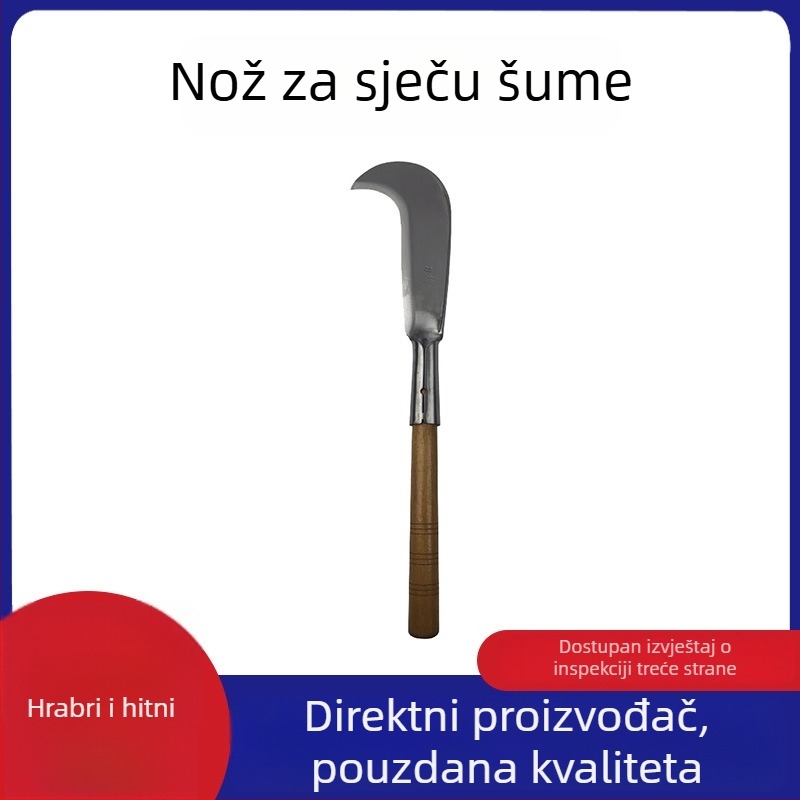 Vanjski nož za rezanje drveta s gumiranom drškom, zakrivljeni nož s drvenom drškom, vrtni alat, nož za travu