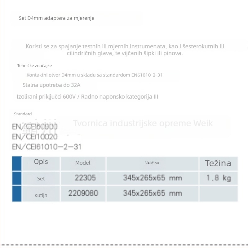 D4mm set adaptera za 22305 električno mjerenje i mjerni instrument za provjeru strujnog spoja (Weienke, Power Construction, 4018, Hebei, rad pod naponom)