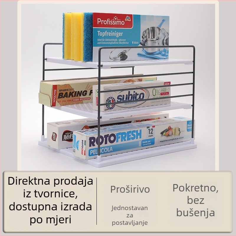 Stolni skladišni regal – 3 sloja, izvučni, uklonjivi, bez montaže, za kozmetiku i kuhinjske potrepštine