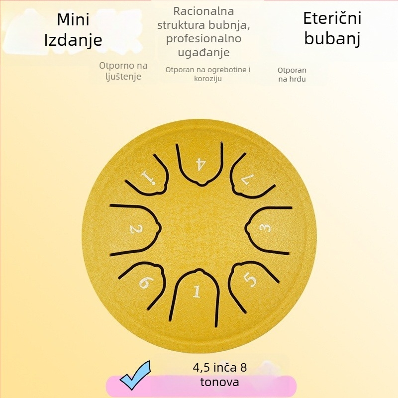 Mini eterični bubanj, 4 inča, 8 tonova, čelični jezični bubanj za početnike, prenosni udarni instrument