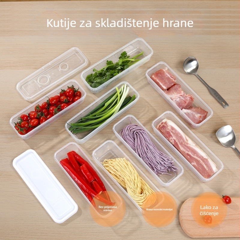 Pravougaona plastična kutija za očuvanje svježine u hladnjaku — zatvarački spremnik za pripremu jela s rezancima i jajima, jednostavan moderni dizajn