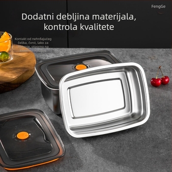Kutija za obrok od prehrambenog nehrđajućeg čelika s poklopcem, kvadratna, mikrovalno sigurna, bez propuštanja, kapacitet 1–3 L