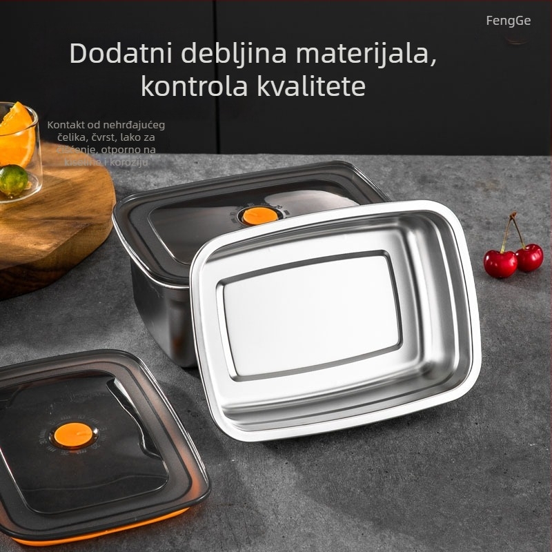 Kutija za obrok od prehrambenog nehrđajućeg čelika s poklopcem, kvadratna, mikrovalno sigurna, bez propuštanja, kapacitet 1–3 L