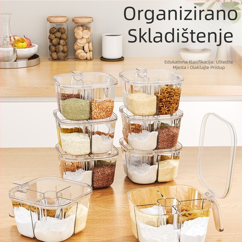 Petodjelna kutija za začine s solnikom, vodootporan plastični kuhinjski organizator za čvrste začine