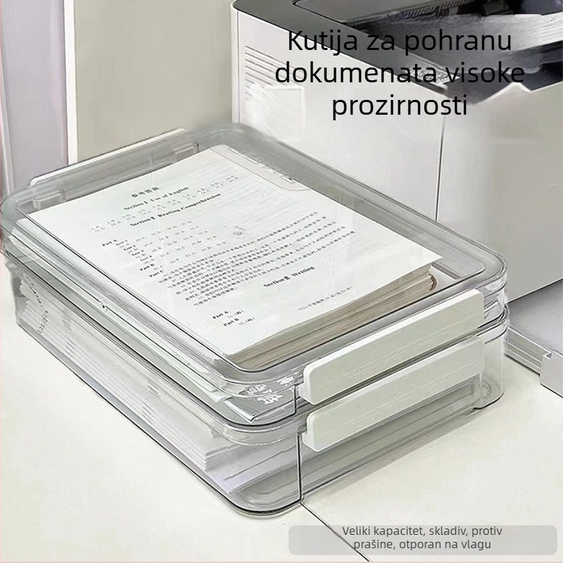 Kutija za dokumente, prozirna PET plastika, poklop, dva odjeljka, mogućnost ispisa loga