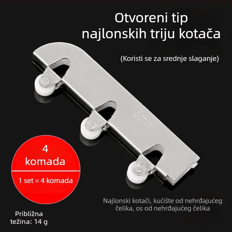 Set staklenih kliznih valjaka za klizna vrata, 5 mm debljine, nehrđajući čelik, model F7668877H9MH8H