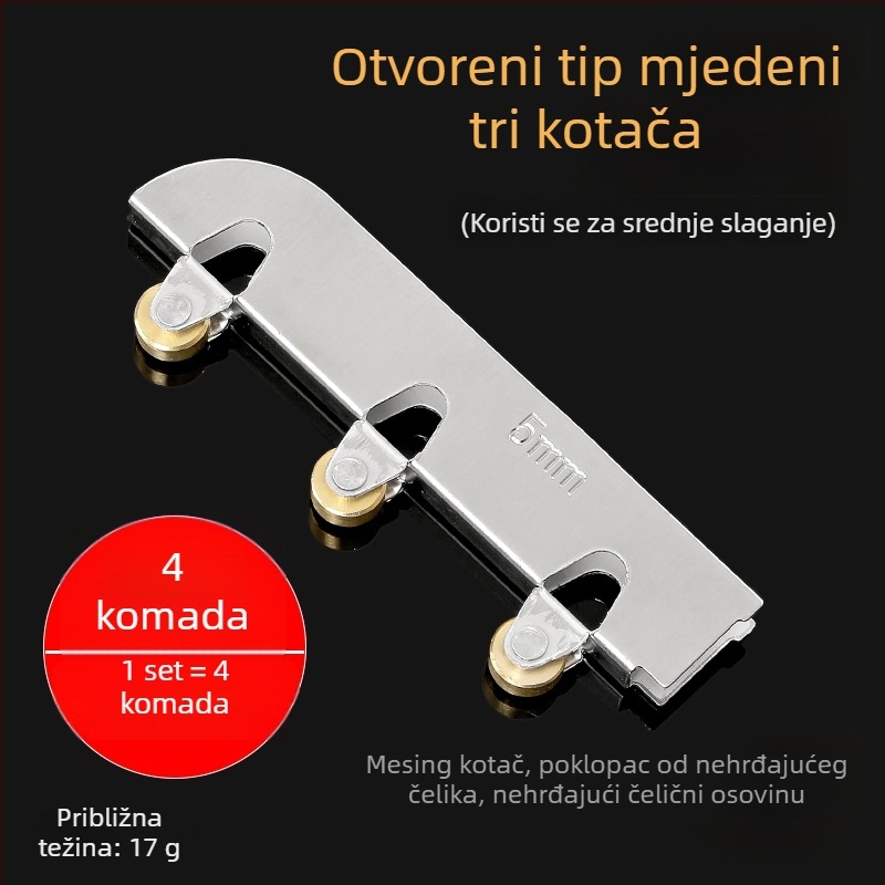 Set staklenih kliznih valjaka za klizna vrata, 5 mm debljine, nehrđajući čelik, model F7668877H9MH8H