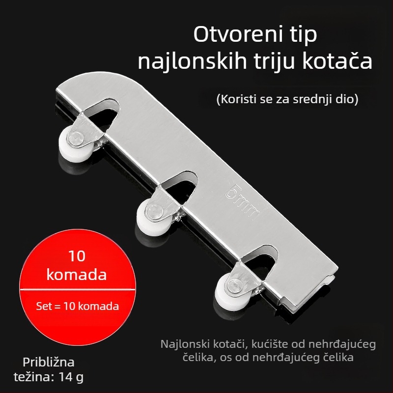 Set staklenih kliznih valjaka za klizna vrata, 5 mm debljine, nehrđajući čelik, model F7668877H9MH8H