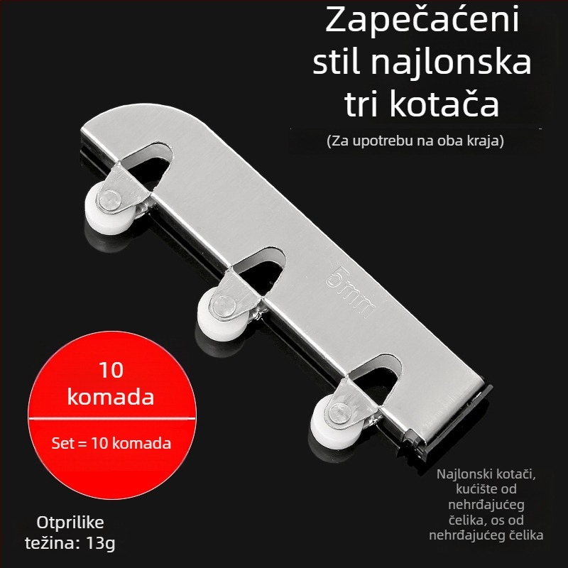 Set staklenih kliznih valjaka za klizna vrata, 5 mm debljine, nehrđajući čelik, model F7668877H9MH8H