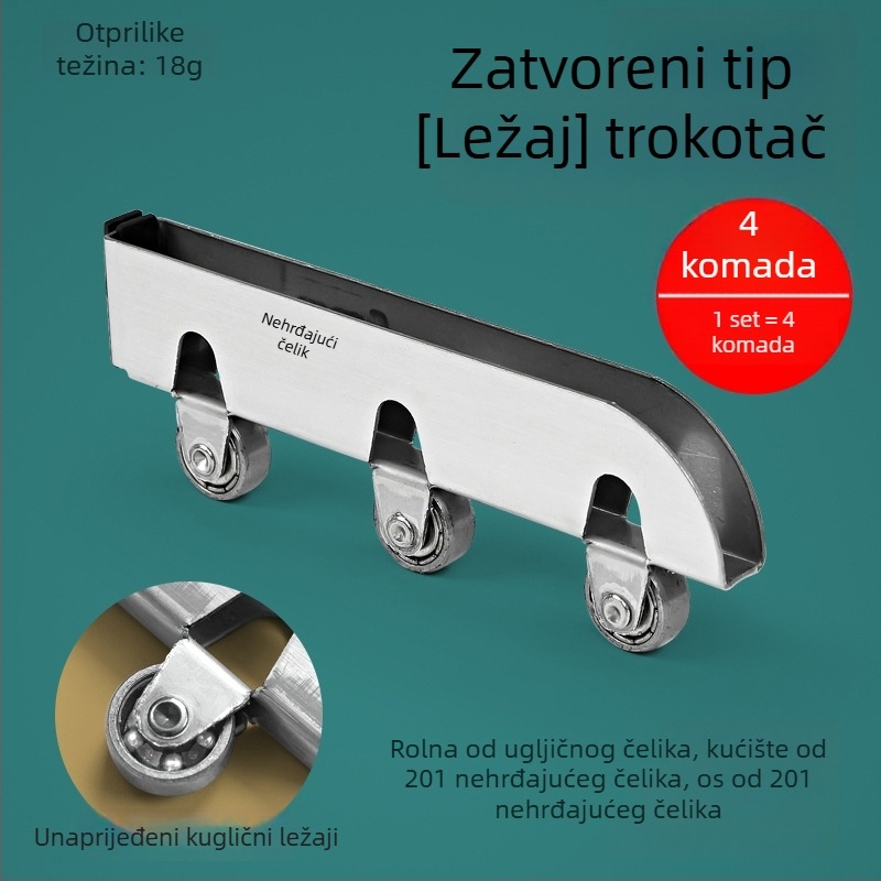 Set staklenih kliznih valjaka za klizna vrata, 5 mm debljine, nehrđajući čelik, model F7668877H9MH8H