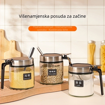 Staklena posuda za začine s nehrđajućim čeličnim okvirom, hermetički zatvara (Materijal: staklo; Okvir: nehrđajući čelik; Zatvaranje: hermetičko; Ispis logotipa: dostupan)
