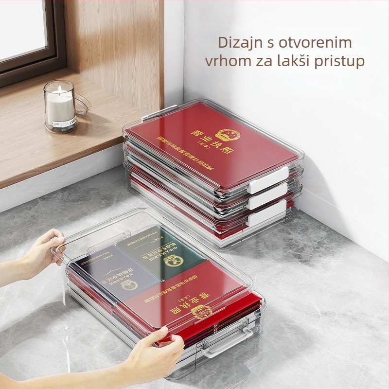 Stolna kutija za dokumente s poklopcem, prozirni PET+PP plast, velika kapaciteta, organizator arhiva